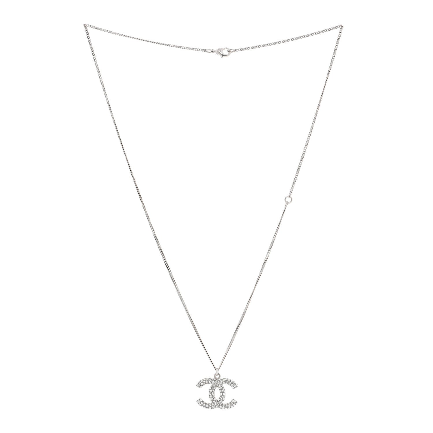 Chanel Crystal CC Pendant Necklace Silver 3 of 5