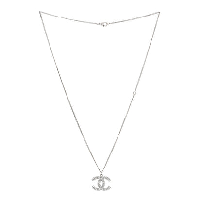 Chanel Crystal CC Pendant Necklace Silver 3 of 5
