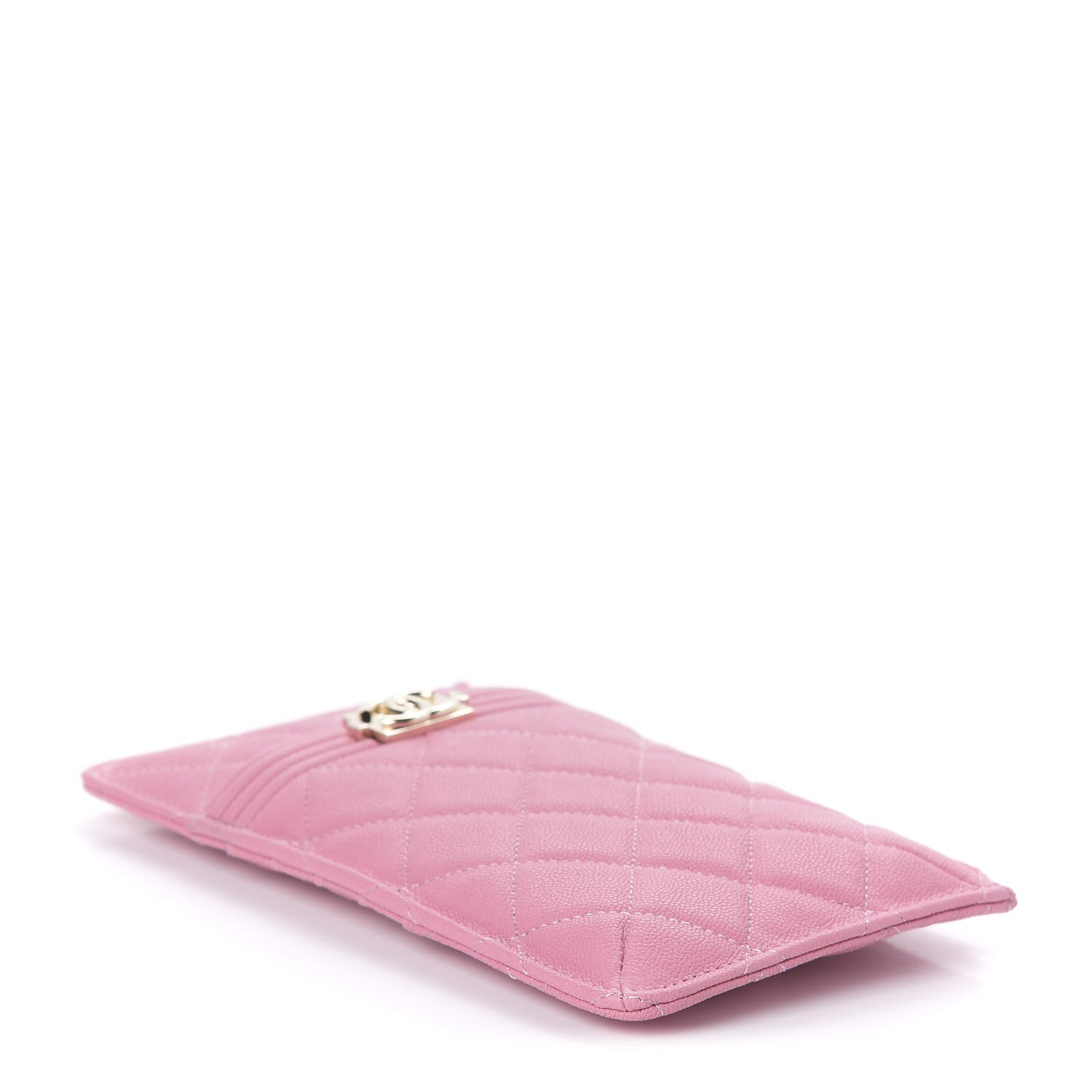 Chanel Caviar Quilted Boy Flat Wallet Pouch Pink 4 of 10