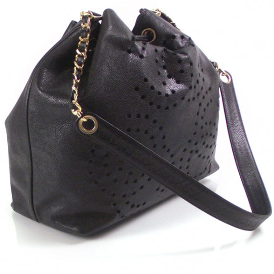 Vintage Caviar Perforated Drawstring Hobo