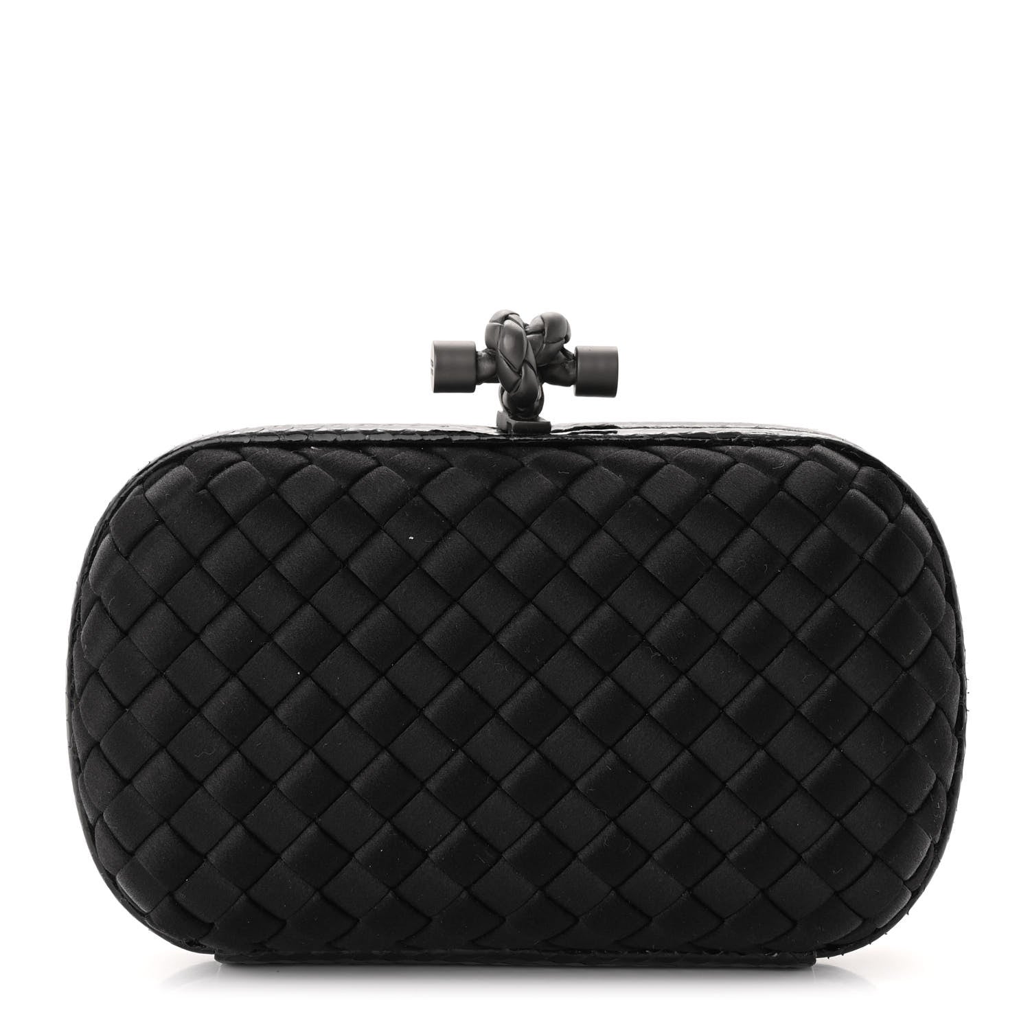 Bottega Veneta Satin Ayers Intrecciato Chain Knot Clutch Black 1 of 8