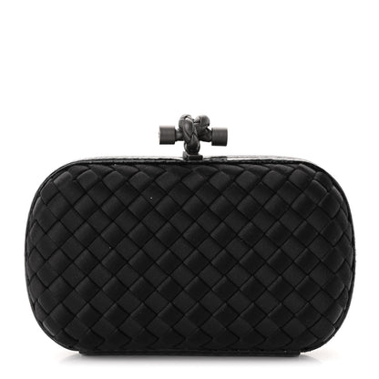 Bottega Veneta Satin Ayers Intrecciato Chain Knot Clutch Black 1 of 8