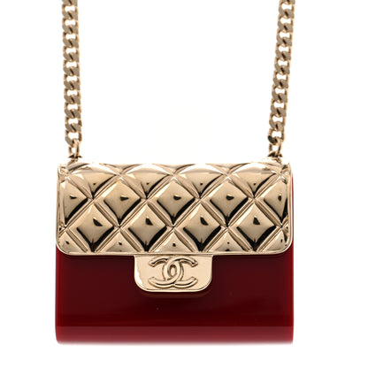 Chanel Metal Resin Flap Bag Long Necklace Gold Red 4 of 6