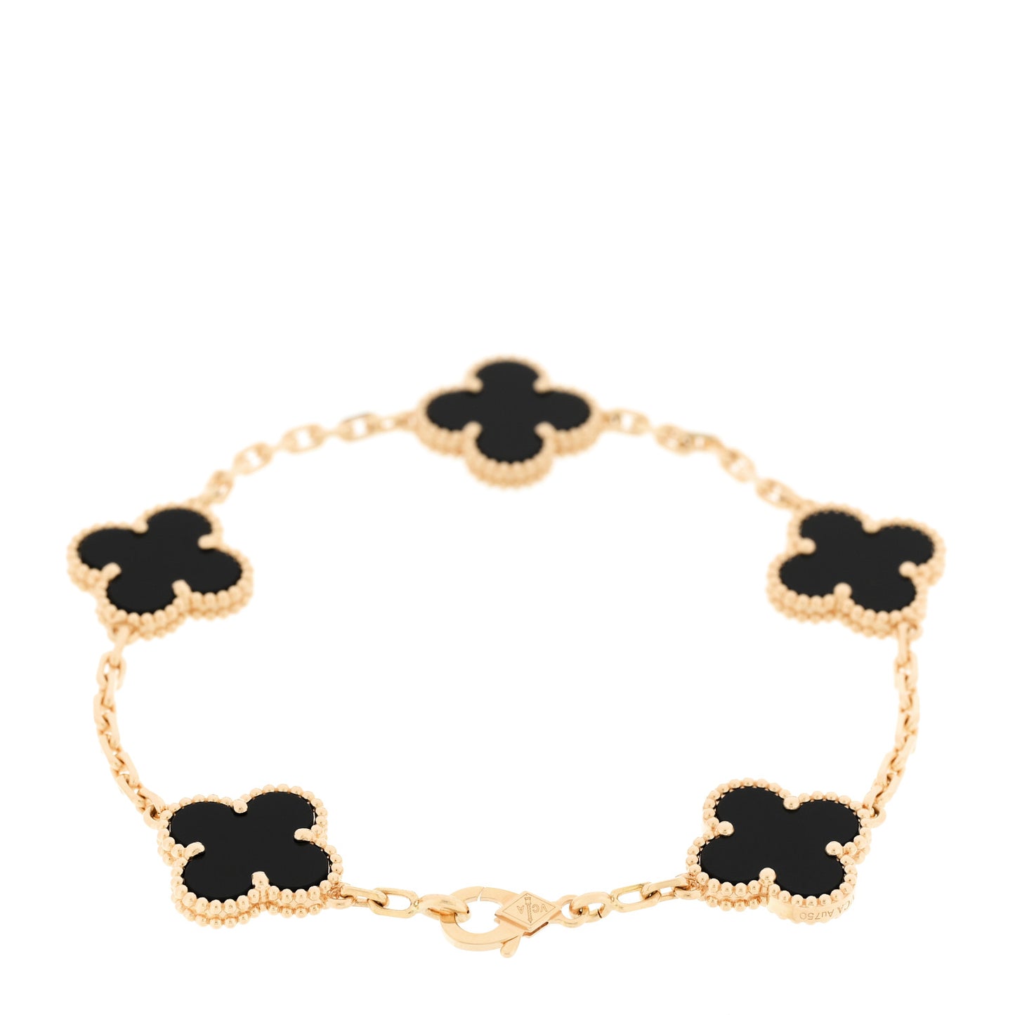 18K Yellow Gold Black Onyx 5 Motifs Vintage Alhambra Bracelet