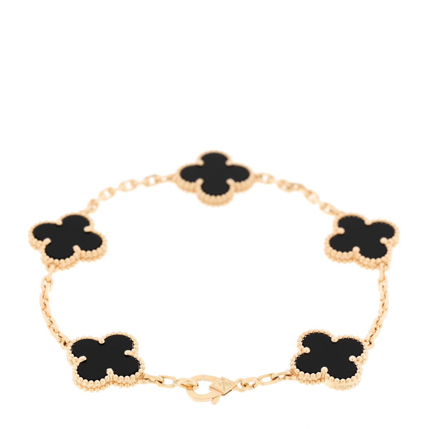 Van Cleef & Arpels 18K Yellow Gold Black Onyx 5 Motifs Vintage Alhambra Bracelet 2 of 5