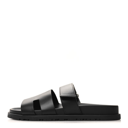 Hermes Calfskin Womens Chypre Sandals 40.5 Black 1 of 9