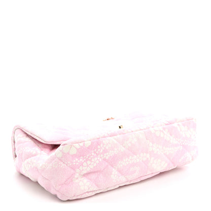 Chanel Printed Denim Quilted Maxi Single Flap Bag Pink White 4 of 10