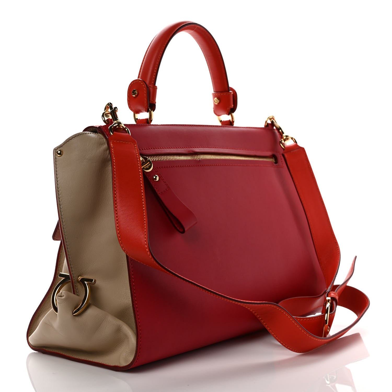 Salvatore Ferragamo Calfskin Medium Sofia Satchel Red Beige 3 of 8
