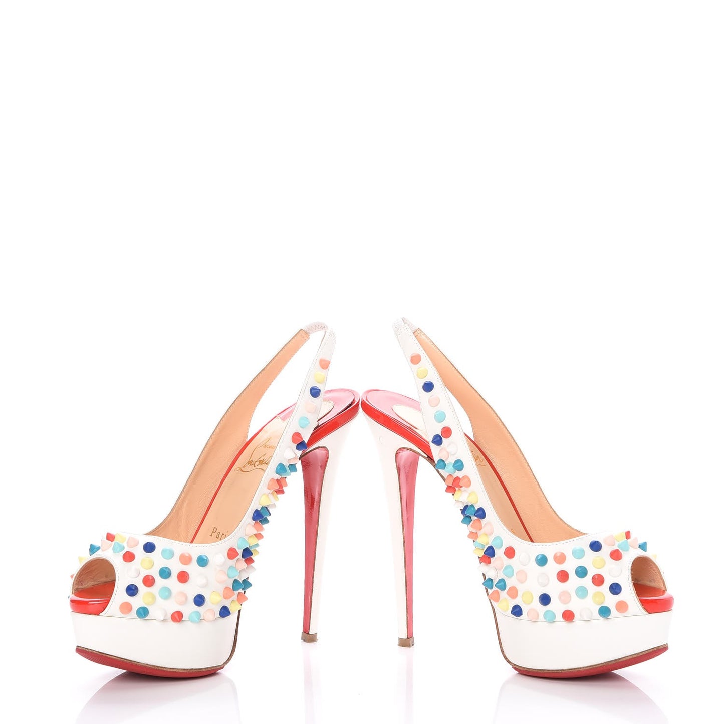 Matte Calf Lady Peep Spikes 150 Pumps 36 White Multi