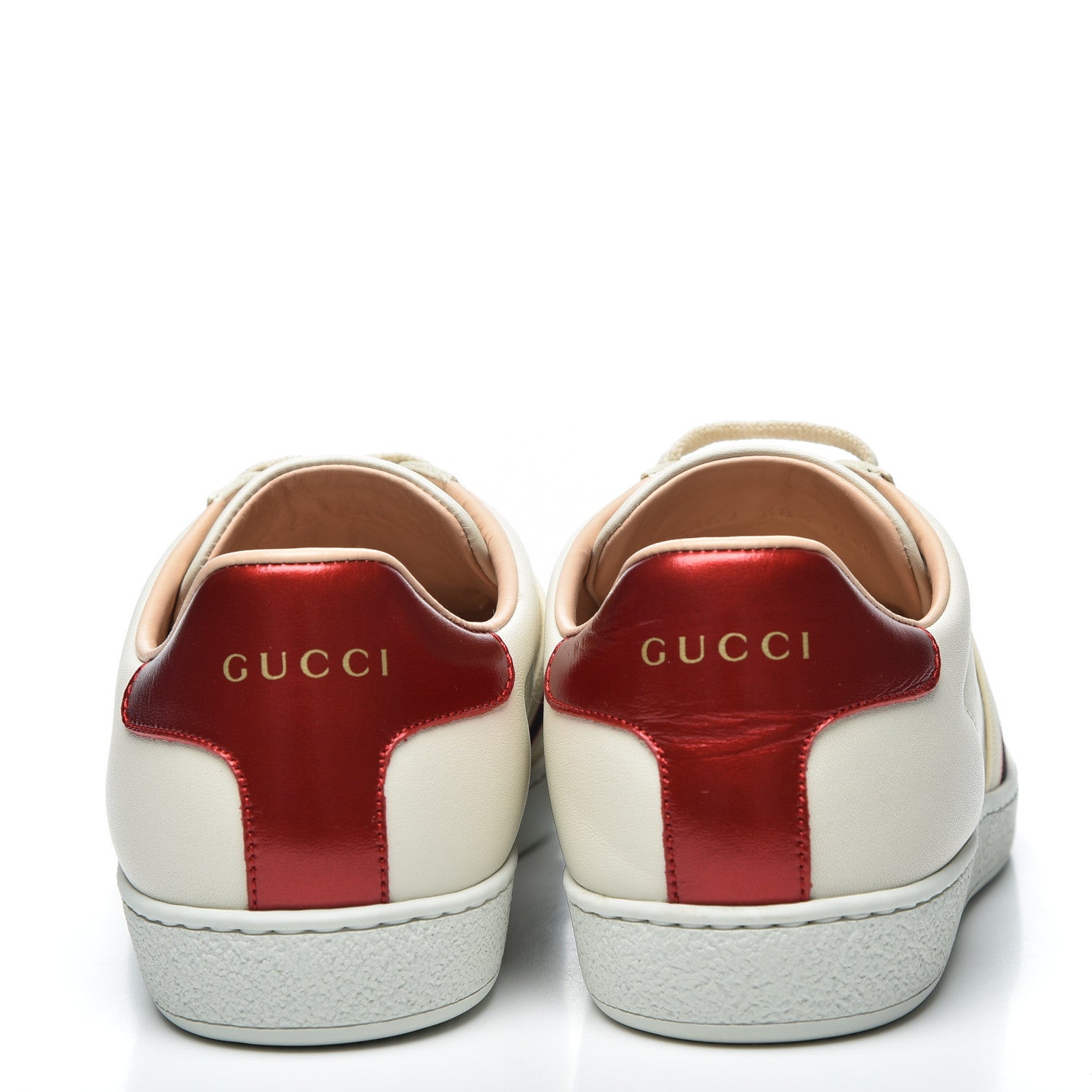 Gucci Calfskin Stripe Womens New Ace Sneakers 38.5 New Mystic White Ecru Red Flame 5 of 12