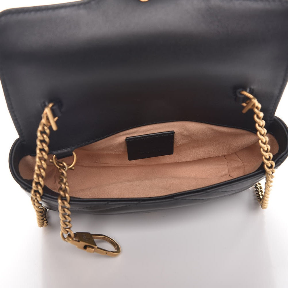 Gucci Calfskin Matelasse Super Mini GG Marmont Shoulder Bag Black 5 of 9