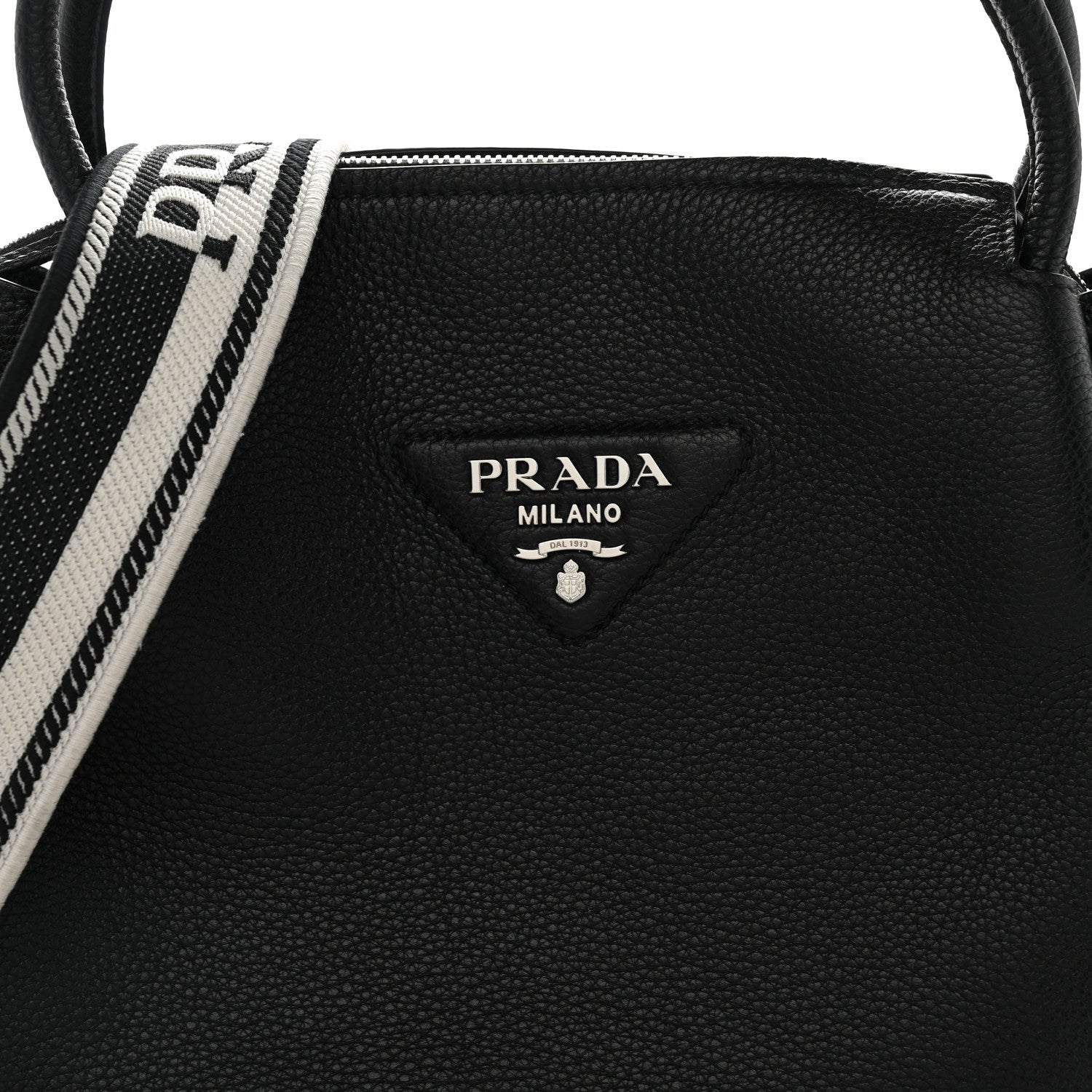 Prada Vitello Daino Soft Medium Zippered Top Handle Bag Black 7 of 9