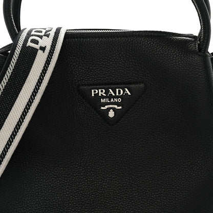 Prada Vitello Daino Soft Medium Zippered Top Handle Bag Black 7 of 9
