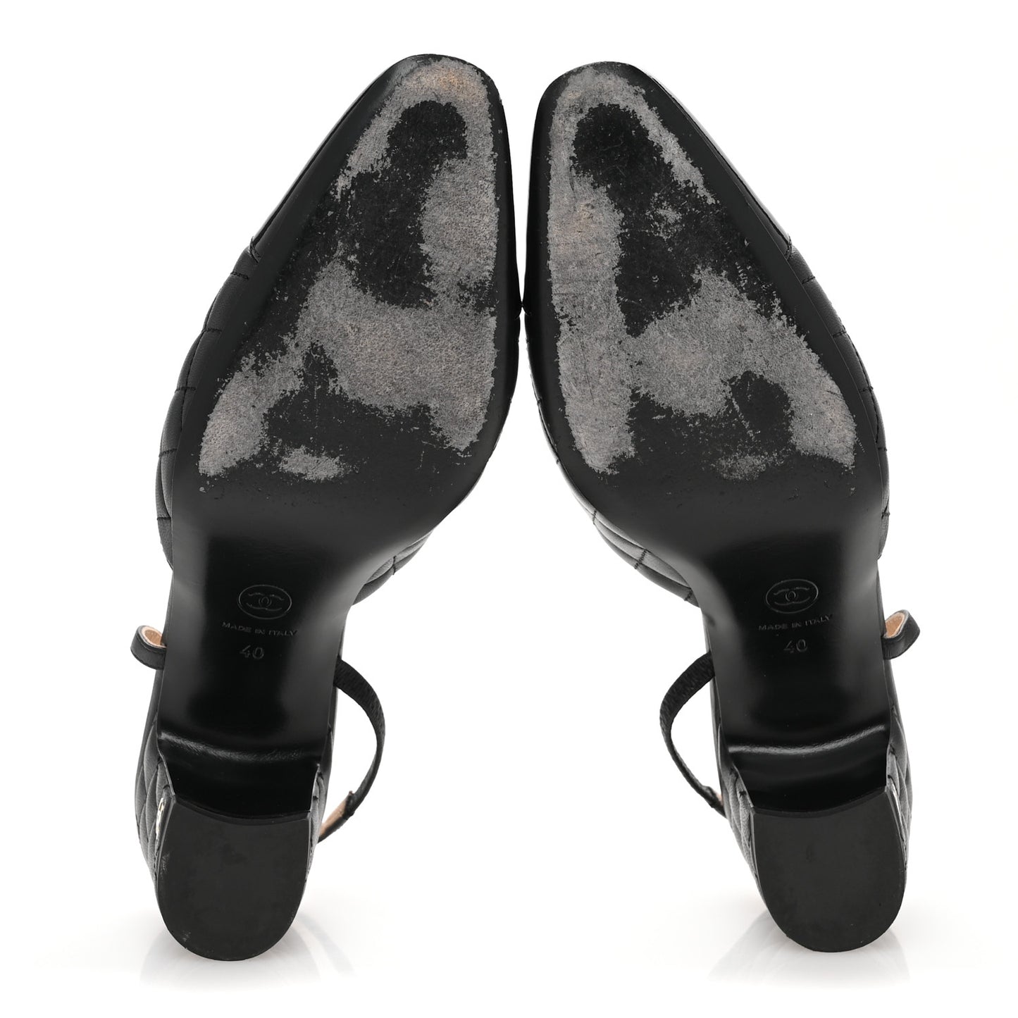 Lambskin Patent Calfskin Quilted Cap Toe CC Slingback Pumps 40 Black