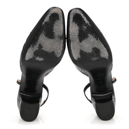 Chanel Lambskin Patent Calfskin Quilted Cap Toe CC Slingback Pumps 40 Black 6 of 10