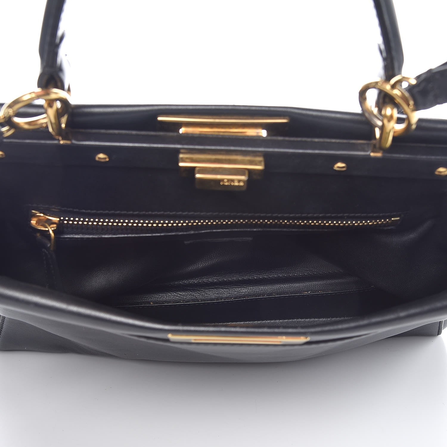 Fendi Vitello Morgan Shiny Nappa Medium Peekaboo Iconic Satchel Black 6 of 15