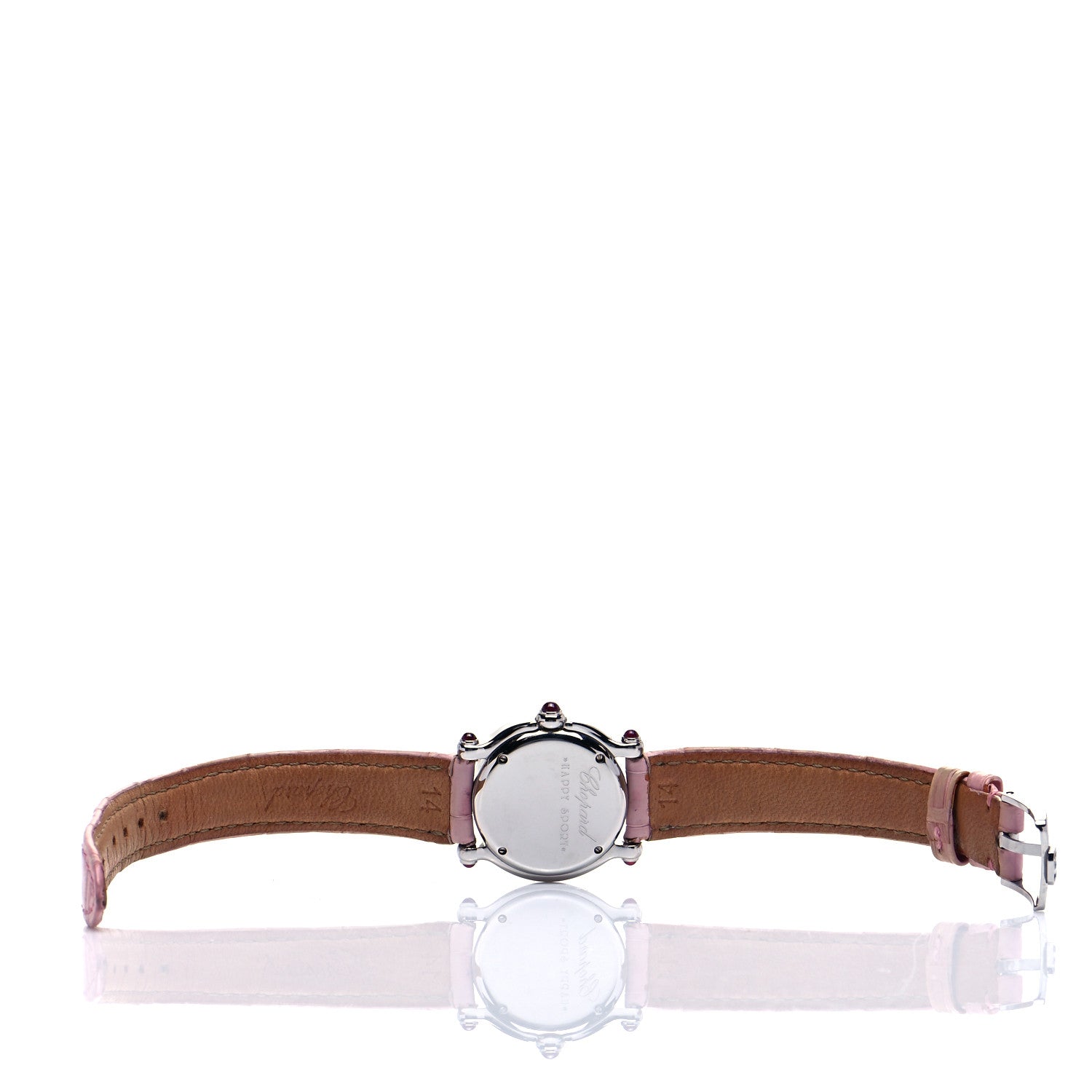 Chopard Stainless Steel Alligator Diamond Pink Mother of Pearl 26mm Happy Sport Moon Star Quartz Watch 6 of 6