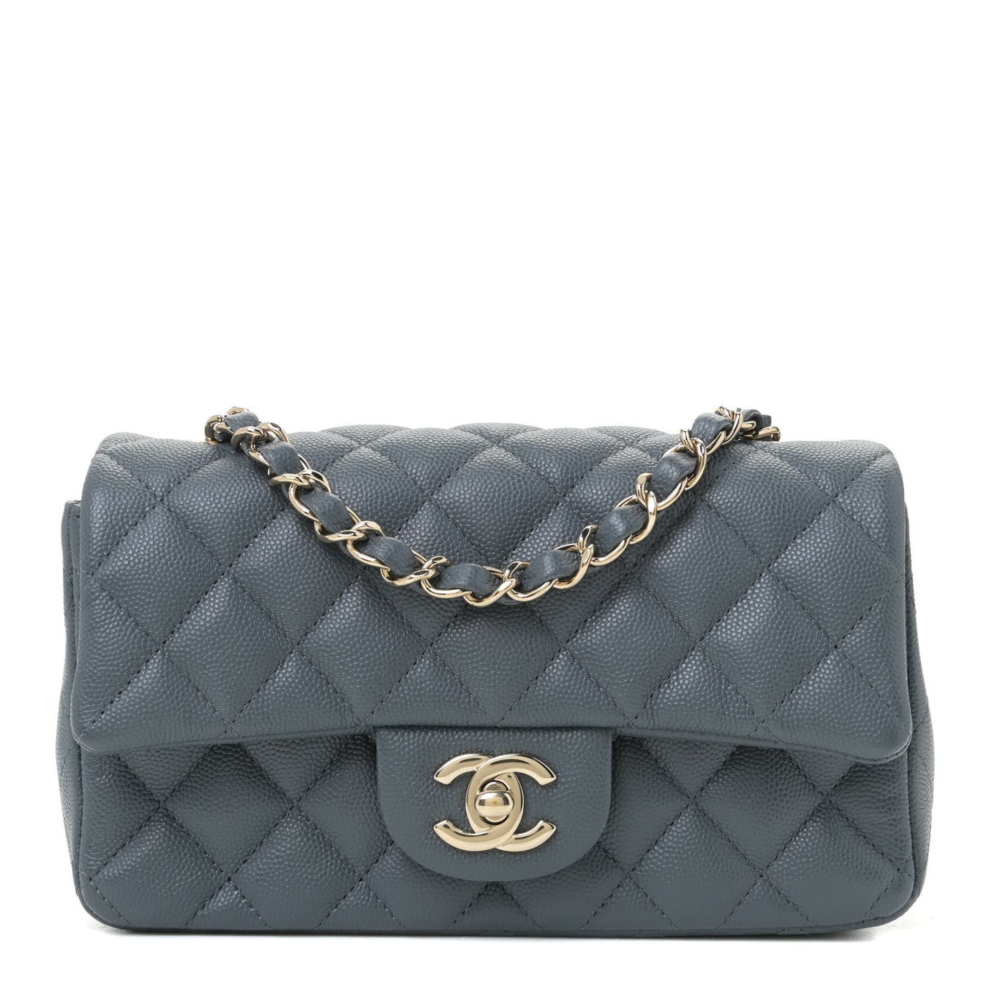 Caviar Quilted Mini Rectangular Flap Dark Grey