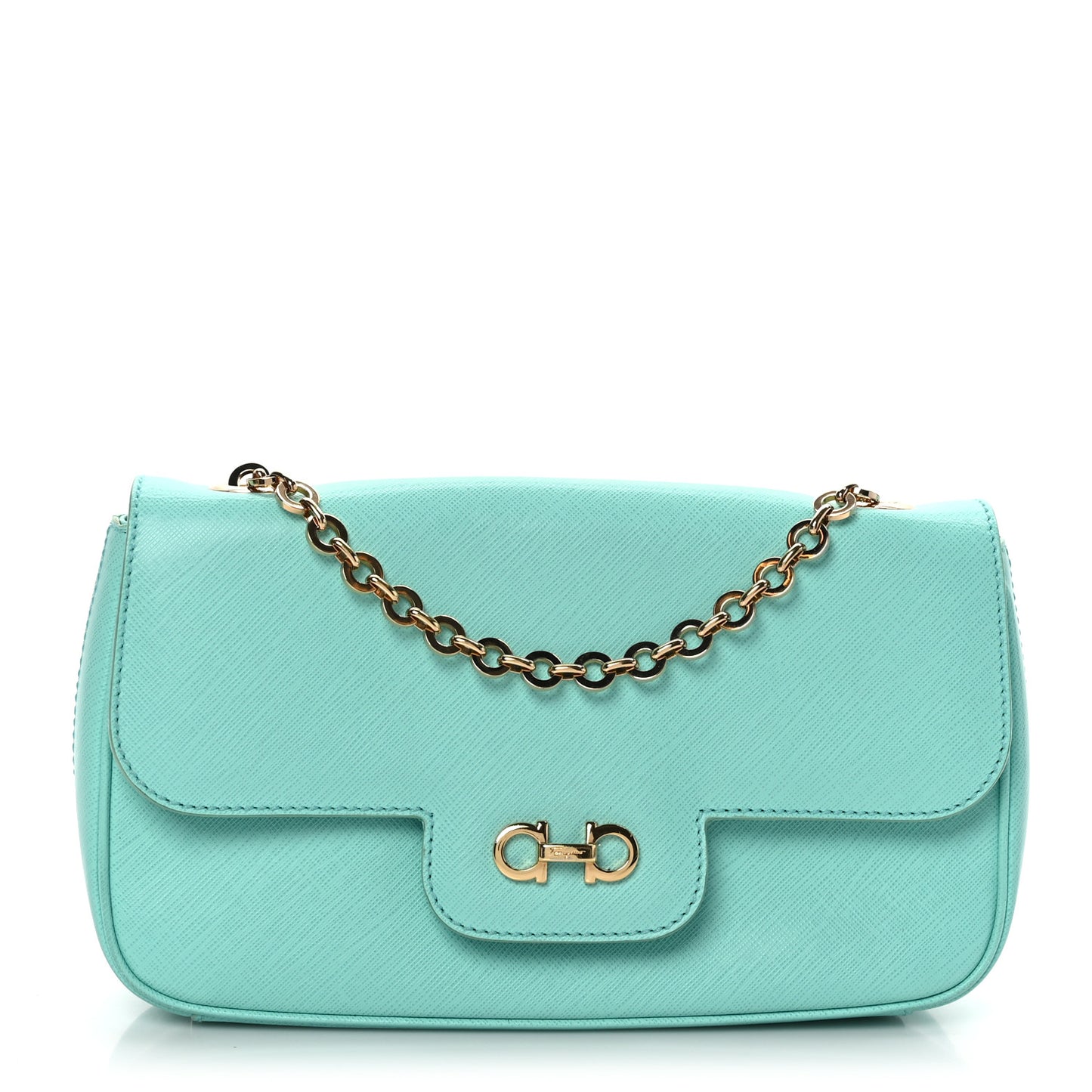 Hammered Calfskin Gancini Flap Blue