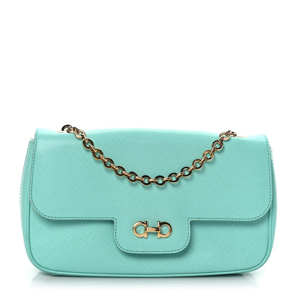 Salvatore Ferragamo Hammered Calfskin Gancini Flap Blue 1 of 9