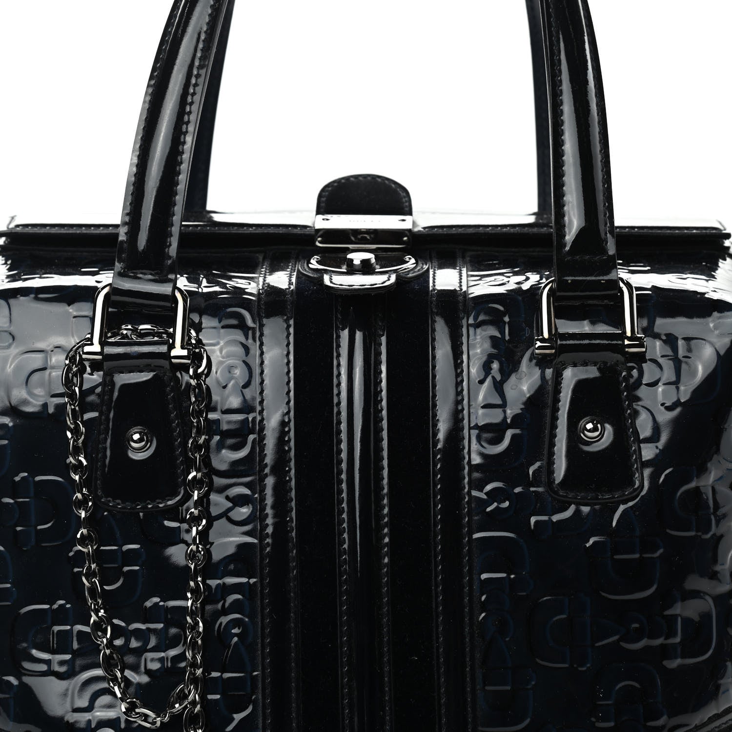 Gucci Patent Horsebit Embossed Treasure Boston Black Blue 10 of 10