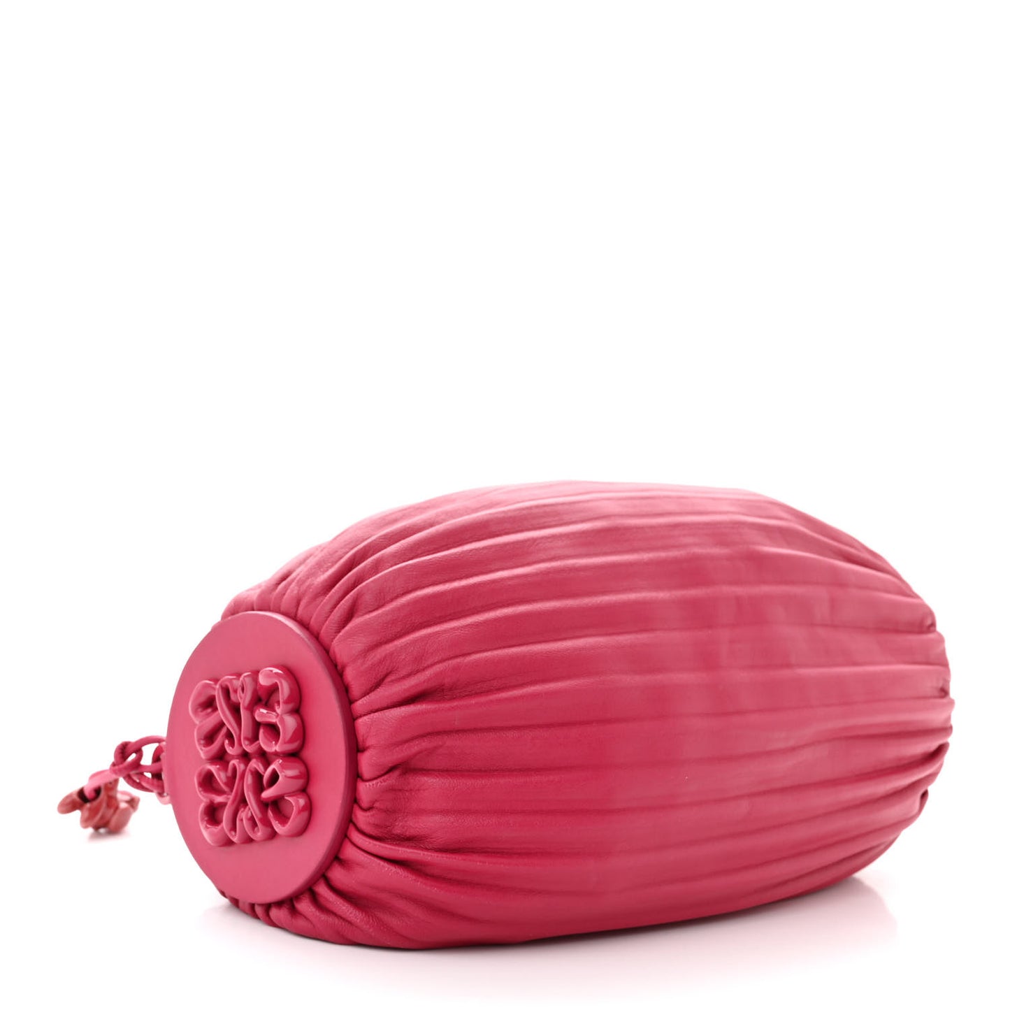 Lambskin Pleated Bracelet Pouch Chain Shoulder Bag Ruby Red Glaze