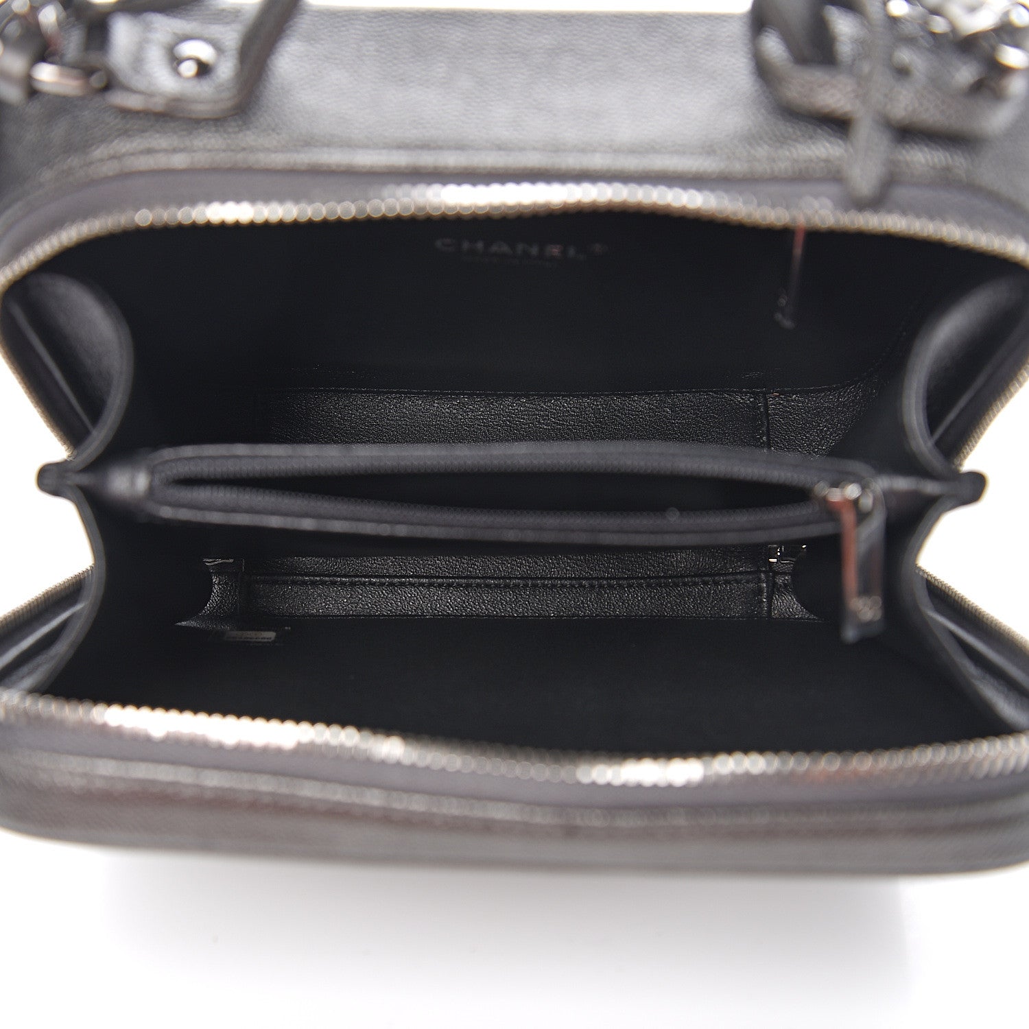 Chanel Metallic Caviar Quilted Medium CC Filigree Vanity Case Dark Silver 4 of 10