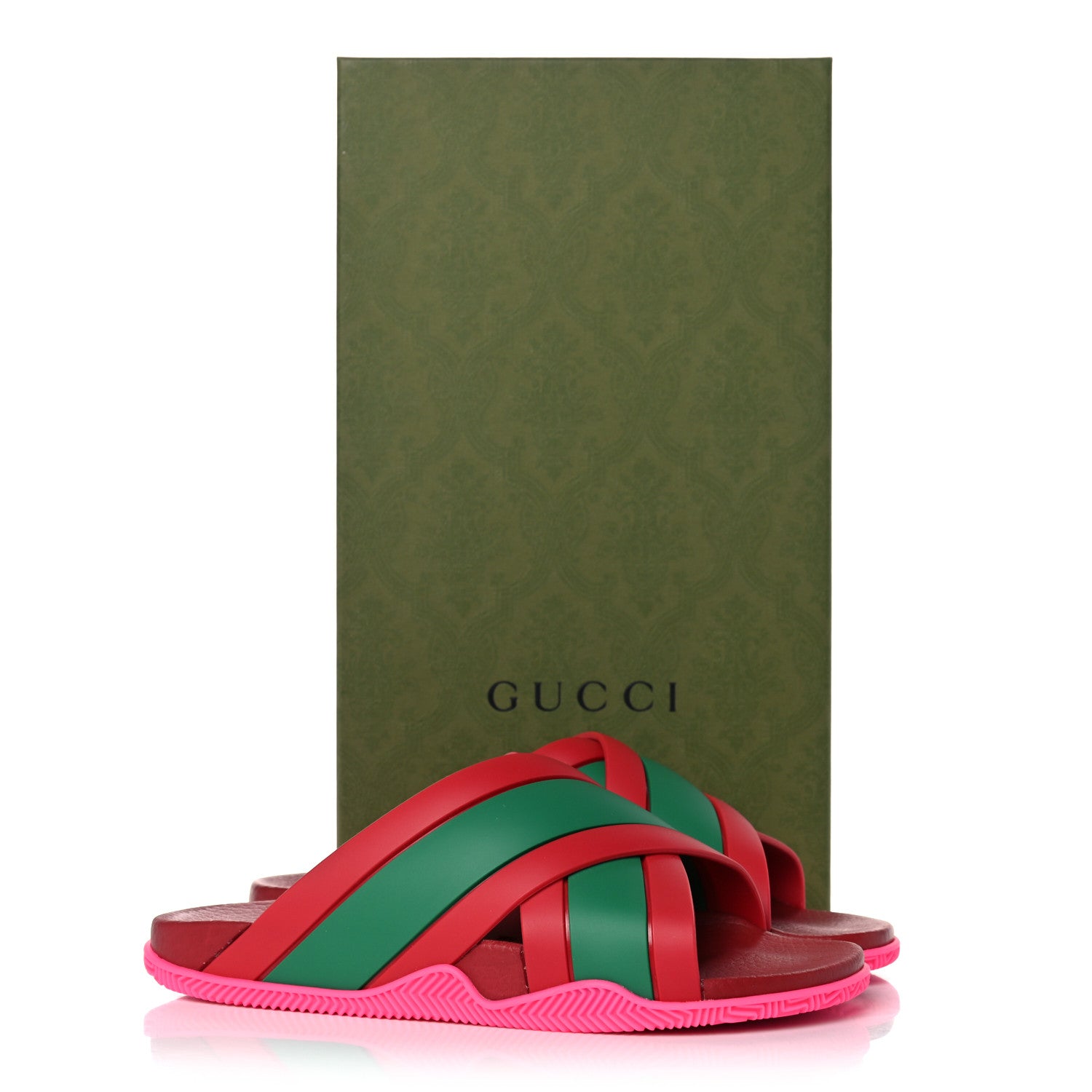 Gucci Rubber Web Womens Criss Cross Slide Sandals 39 Coral New Shamarock 8 of 8