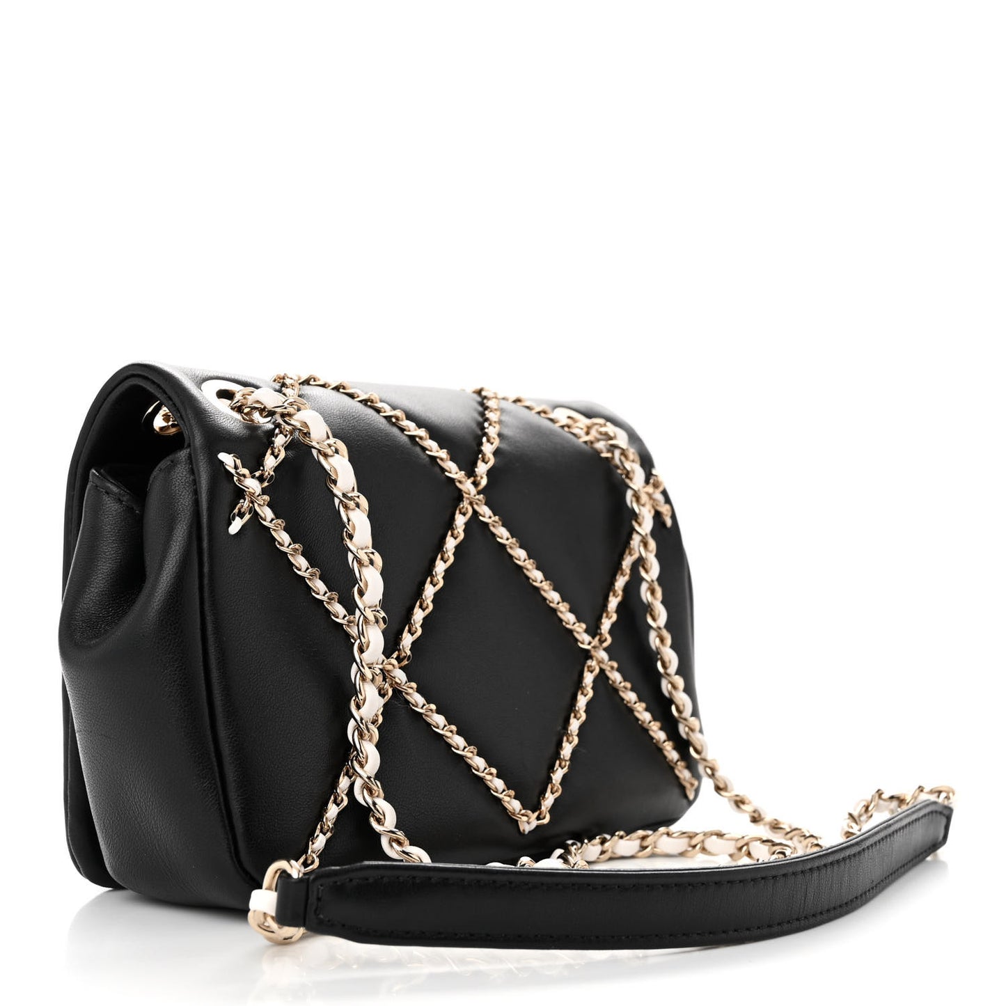 Lambskin Small Entwined Chain Flap Black