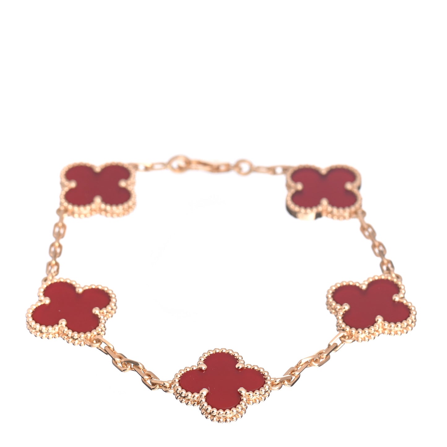 18K Yellow Gold Carnelian 5 Motifs Vintage Alhambra Bracelet