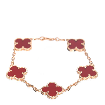Van Cleef & Arpels 18K Yellow Gold Carnelian 5 Motifs Vintage Alhambra Bracelet 1 of 4