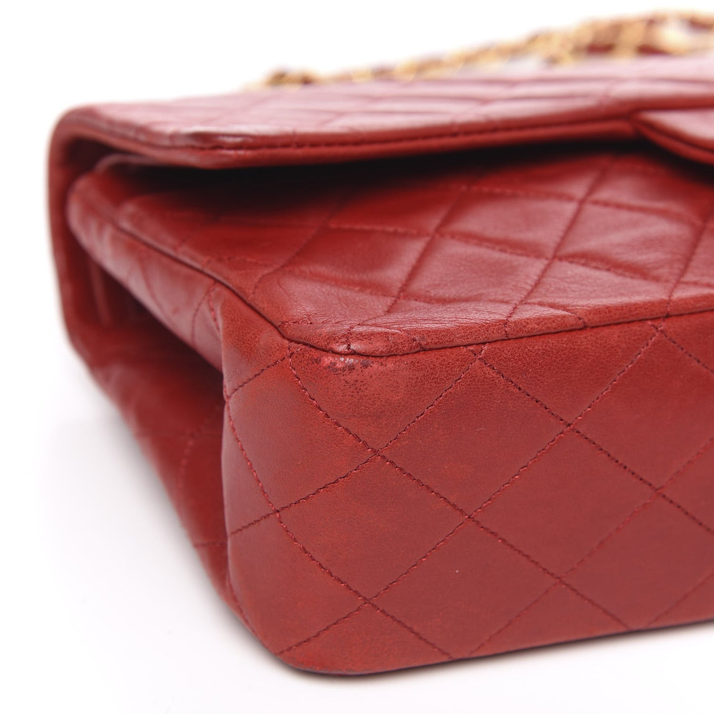 Lambskin Quilted Medium Double Flap Red