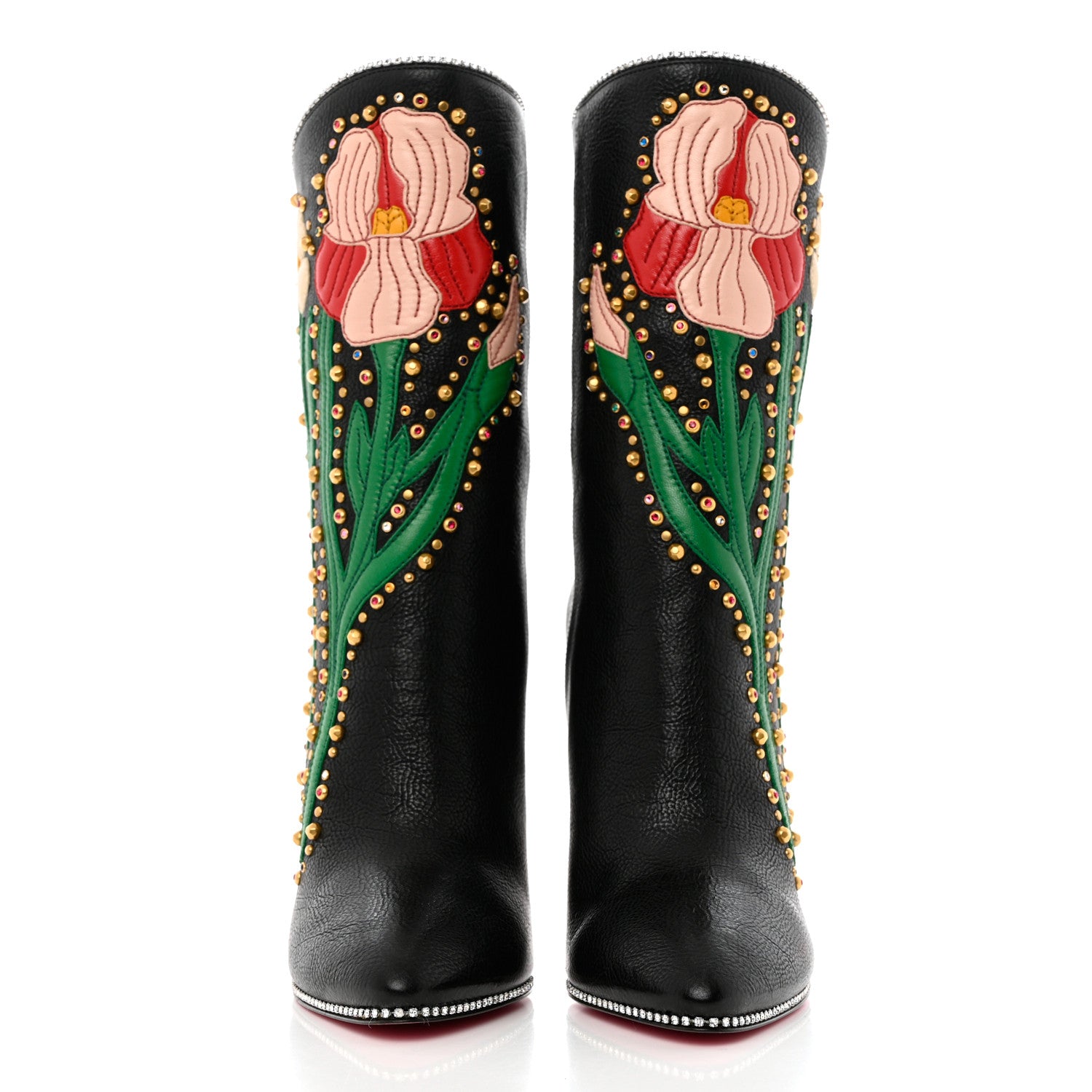 Gucci Calfskin Floral Crystal Embroidered Fosca Boots 36 Black 2 of 10