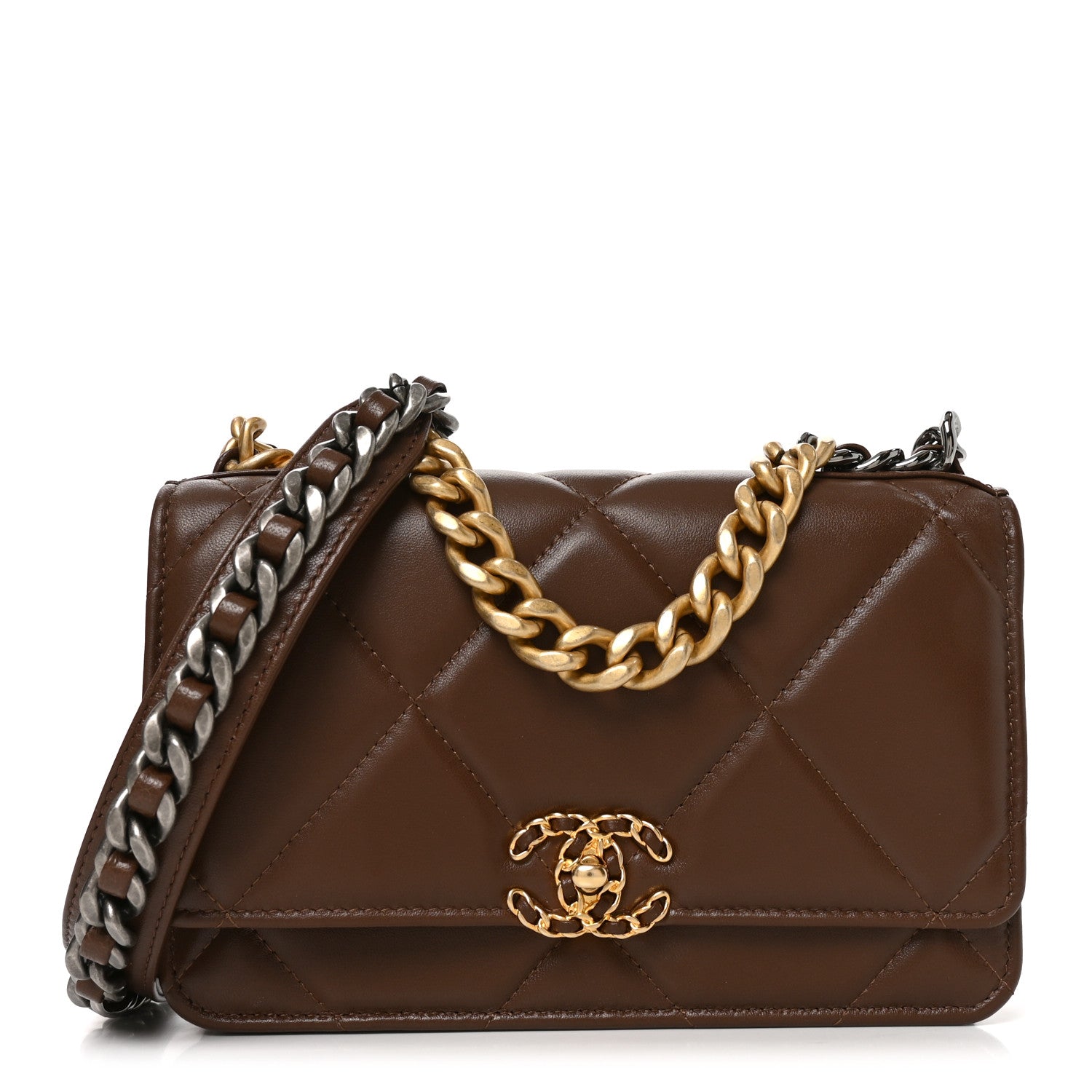 Chanel Lambskin Quilted Chanel 19 Wallet On Chain WOC Brown 1 of 12