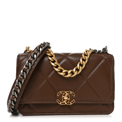 Chanel Lambskin Quilted Chanel 19 Wallet On Chain WOC Brown 1 of 12