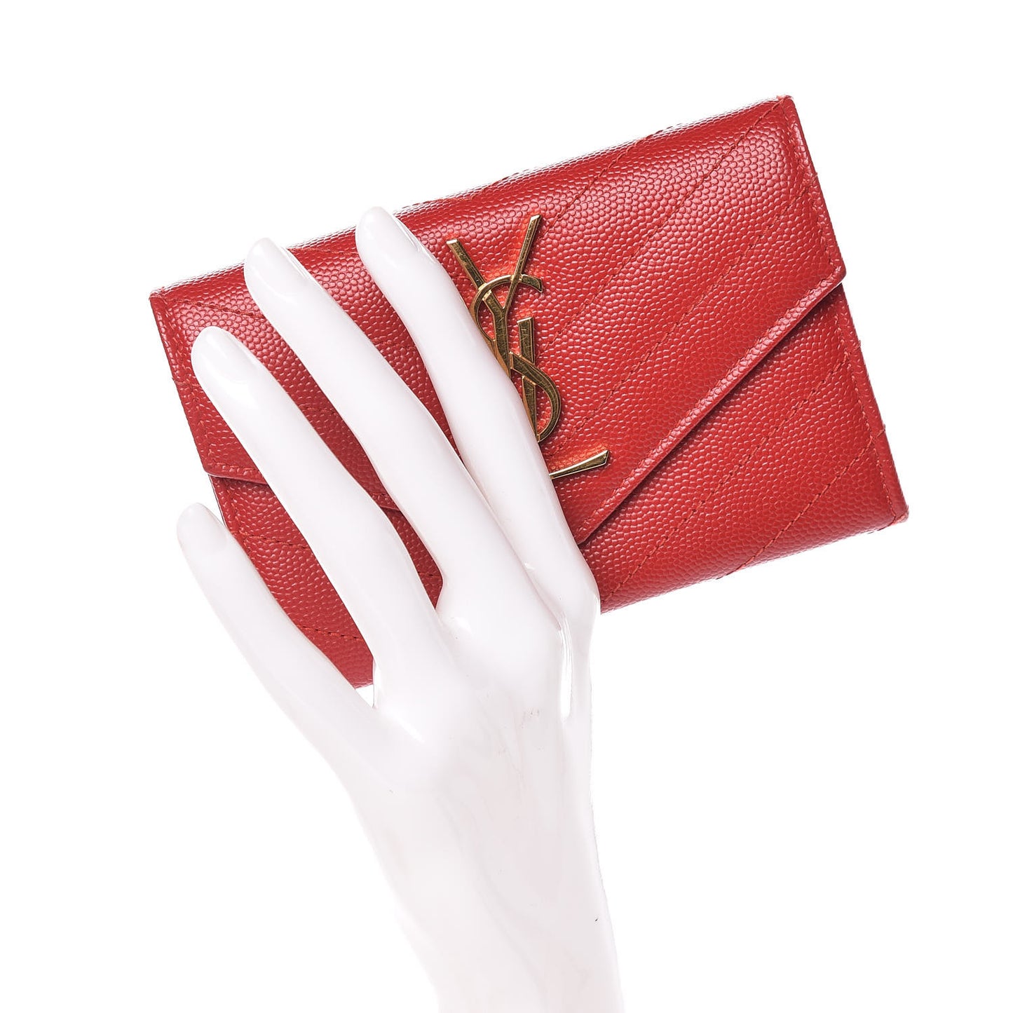 Grain De Poudre Matelasse Chevron Small Monogram Envelope Wallet New Red