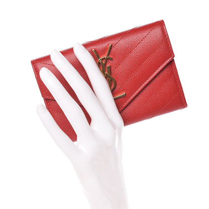 Saint Laurent Grain De Poudre Matelasse Chevron Small Monogram Envelope Wallet New Red 2 of 8
