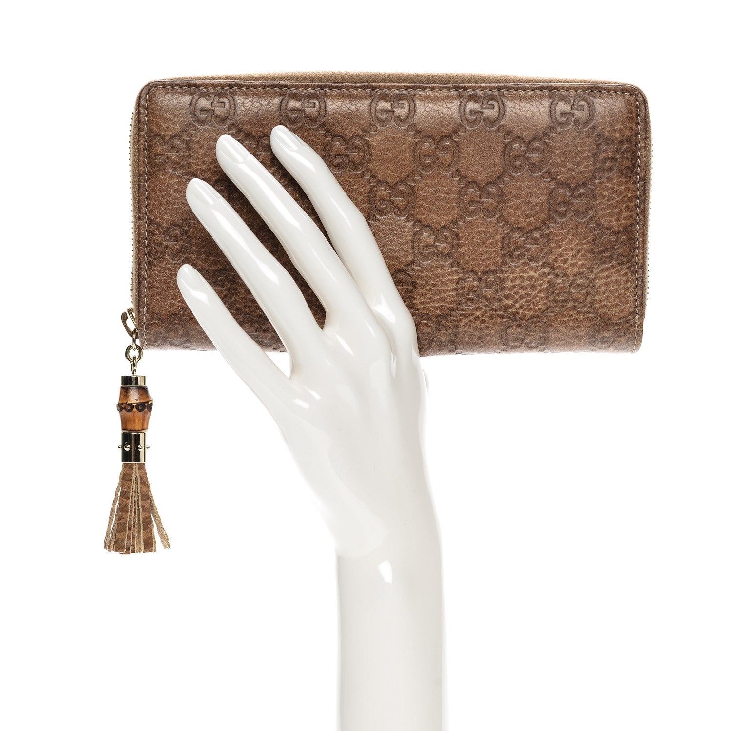 Gucci Guccissima Bamboo Tassel Zip Around Wallet Light Brown 2 of 6