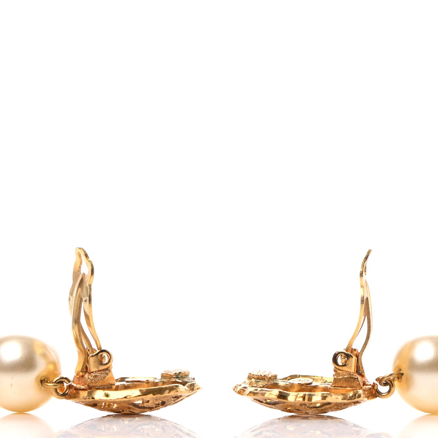 Chanel Pearl CC Dangle Clip On Earrings Gold 3 of 4