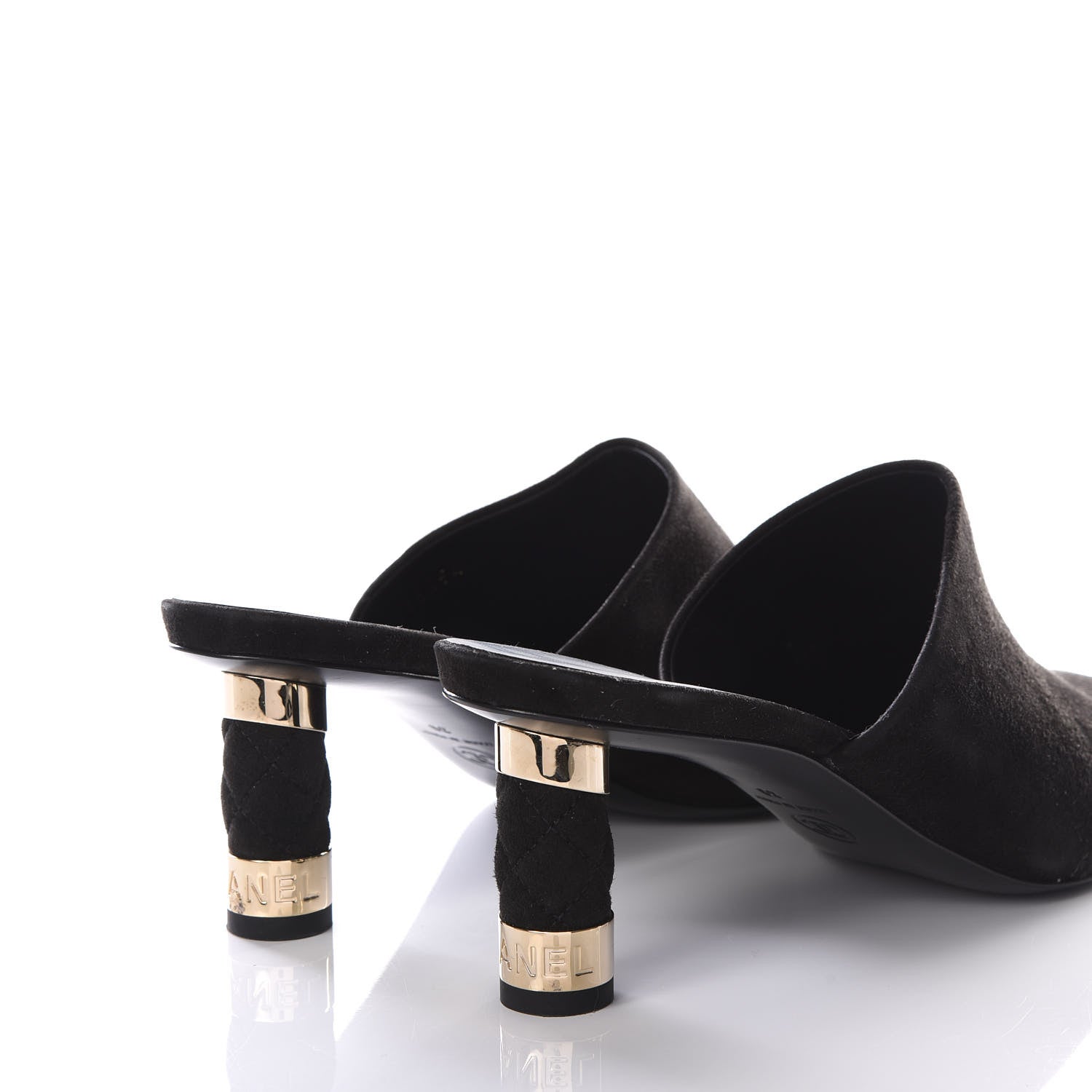 Chanel Kid Suede Logo Mules 39 Black 4 of 9