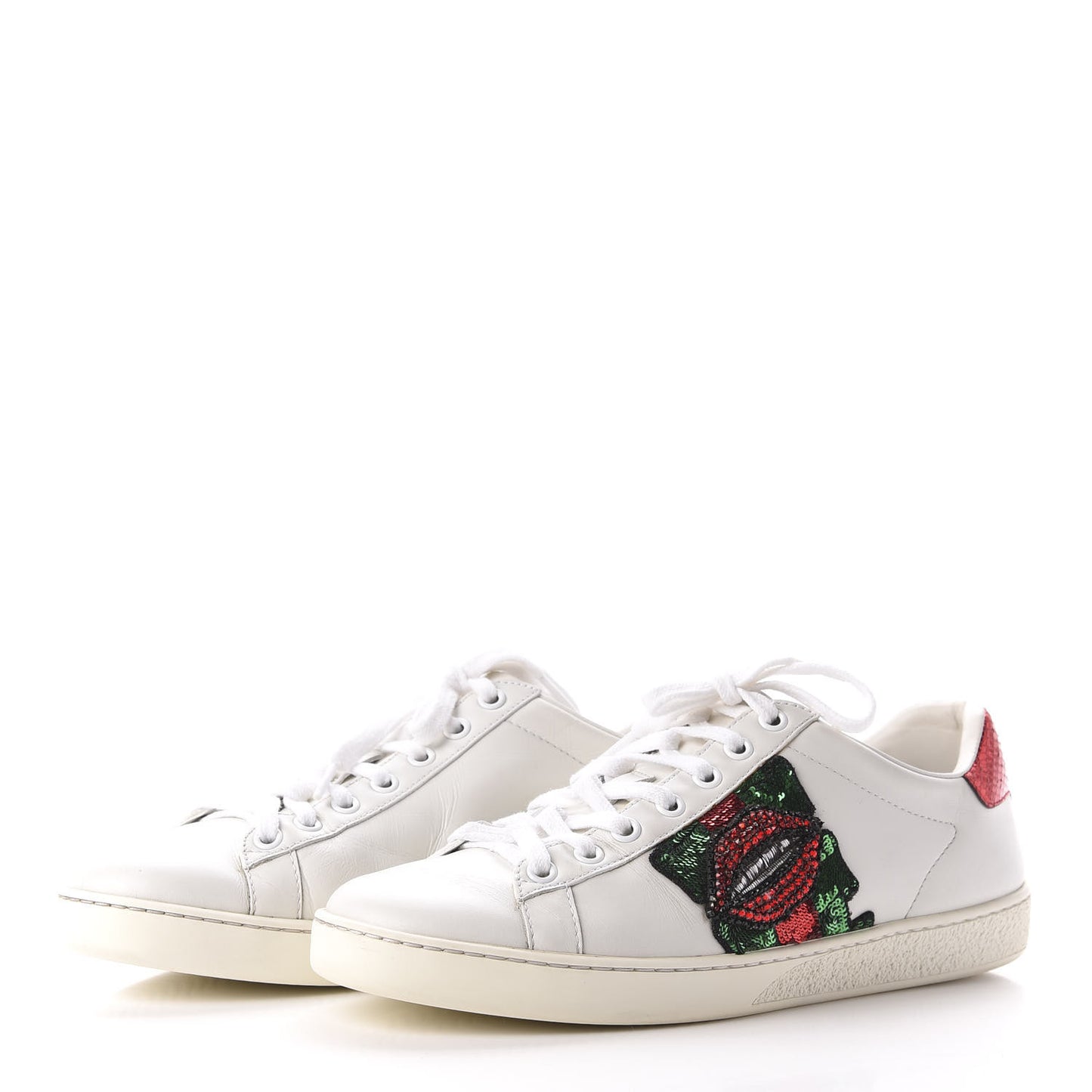 Calfskin Web Crystal Womens Mouth Ace Sneakers 37 White