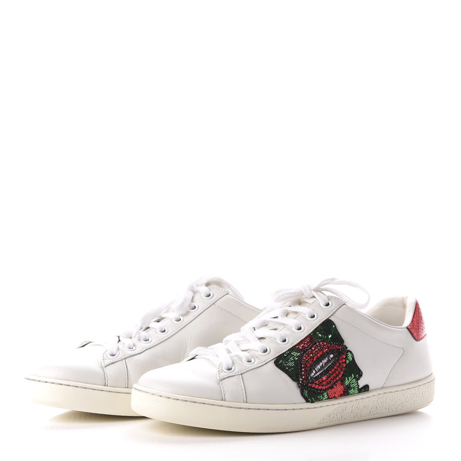 Gucci Calfskin Web Crystal Womens Mouth Ace Sneakers 37 White 2 of 8