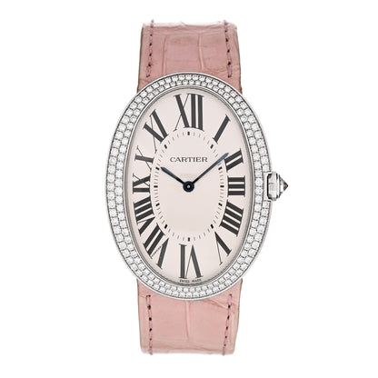 Cartier 18K White Gold Alligator Diamond Bezel 33mm Baignoire Manual Winding Watch Pink 1 of 4