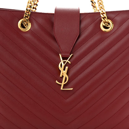 Saint Laurent Grain De Poudre Matelasse Chevron Monogram Shopping Bag Oxblood 8 of 14