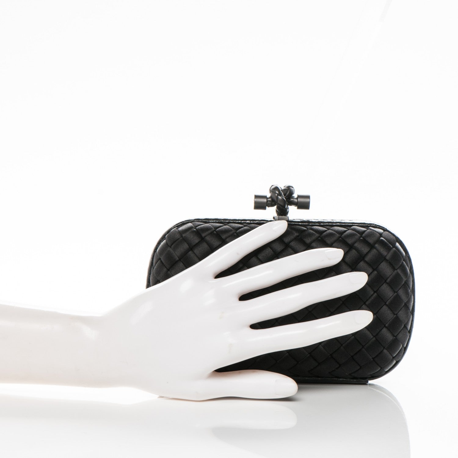 Bottega Veneta Satin Intreccio Impero Ayers Knot Clutch Black 2 of 6