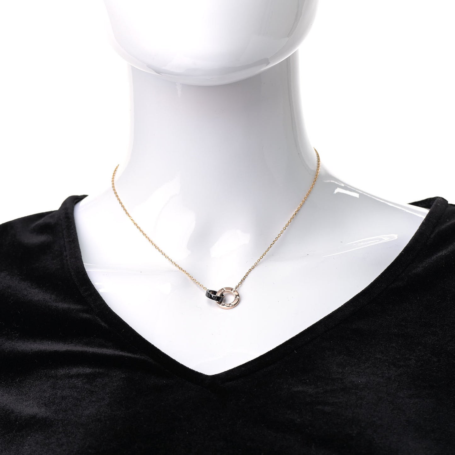 18K Pink Gold Black Ceramic Diamond Interlocking LOVE Necklace