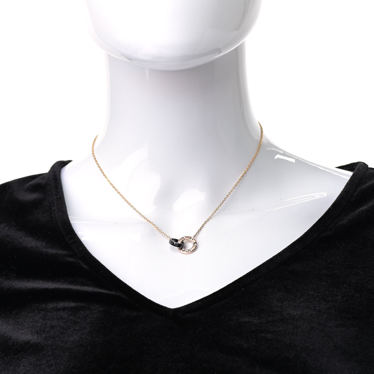 Cartier 18K Pink Gold Black Ceramic Diamond Interlocking LOVE Necklace 2 of 5
