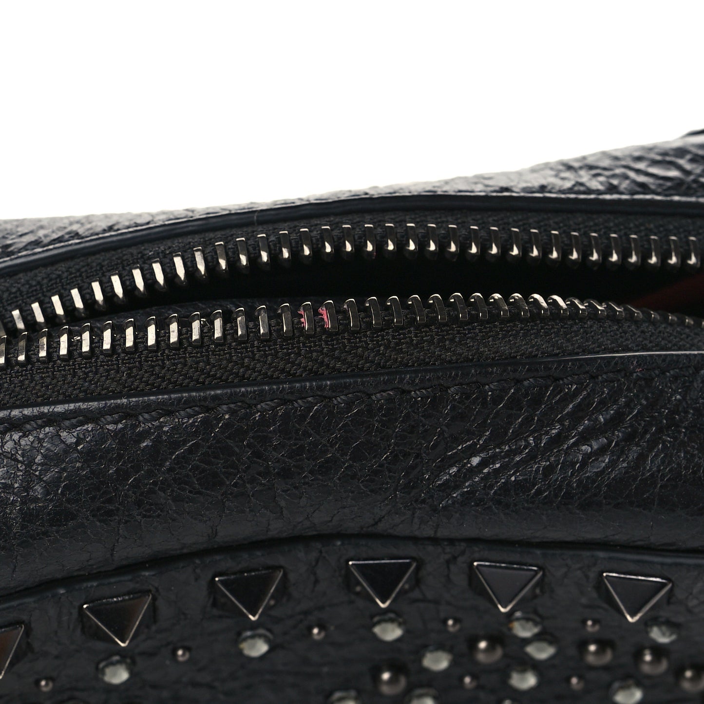 Craquele Nappa Rockstud Crystal Punk Heart Camera Crossbody Bag Black