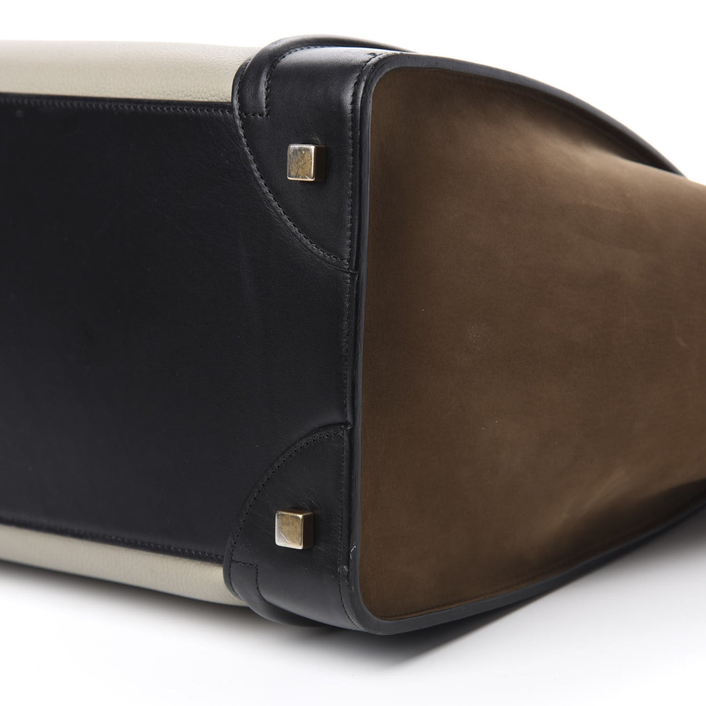 Baby Grained Calfskin Suede Mini Tri-Color Luggage Stone