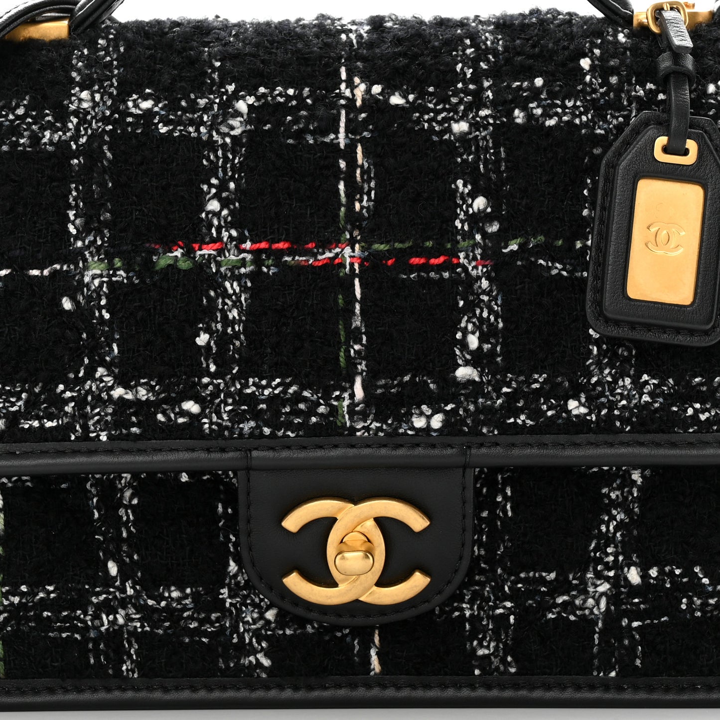 Tweed School Memory Small Top Handle Flap Black White